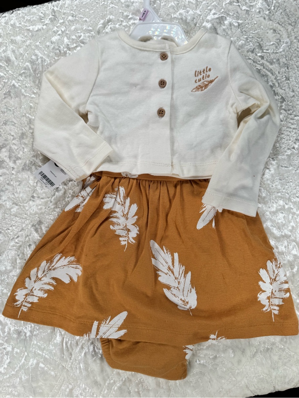 NWT Carters Cream & Mustard Feather Dress Set - "Little Cutie"